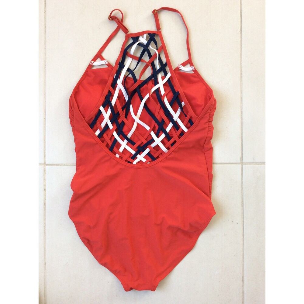 YMI Swim One Piece Swimsuit Lace Up Back Patriotic Swimwear - Picture 4 of 7